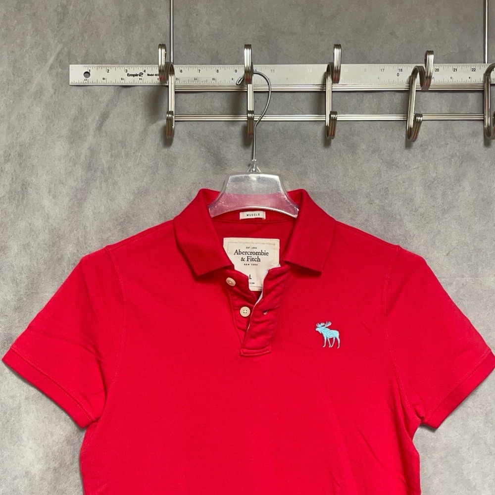 NWOT Abercrombie & Fitch Polo Shirt Men L Red Pique Muscle Academia Rugby Casual